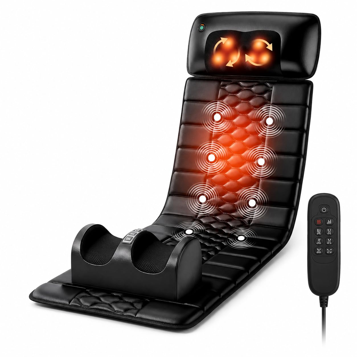 Tapis de Massage Shiatsu 3D avec Chauffage et 10 Moteurs de Vibration