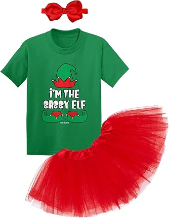 Haase Unlimited Im The Sassy Elf - Christmas Xmas Baby Bodysuit + Tutu Skirt + Bow Headband Set