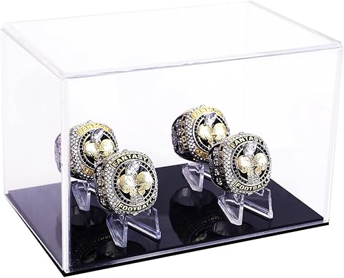 Miniatura 2 de Caja de anillo de campeonato con 4 agujeros de ranura, caja de exhibición de anillos de béisbol, caja de anillos de sóftbol, caja para anillos de