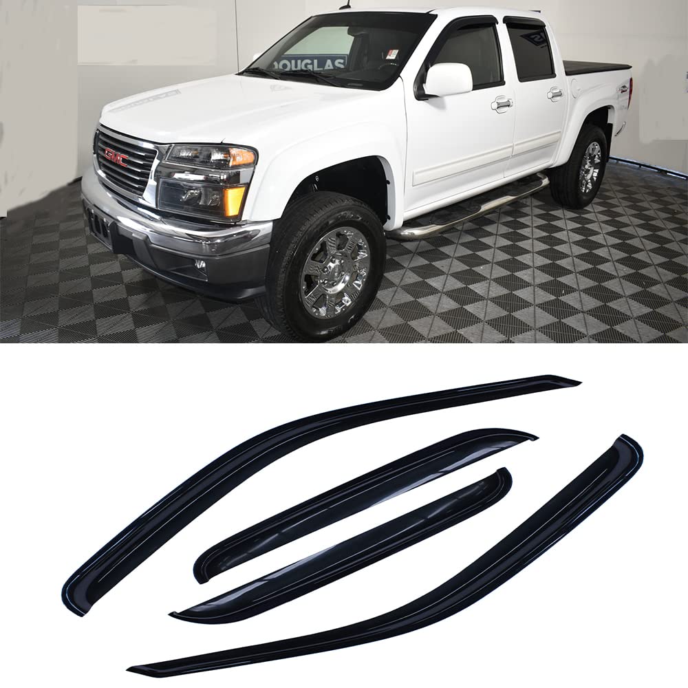 wensdy 4pcs side window wind deflectors,outside mount shade sun rain guards,dark smoke visors for 2004-2012 chevy colorado/gmc canyon crew cab 94133