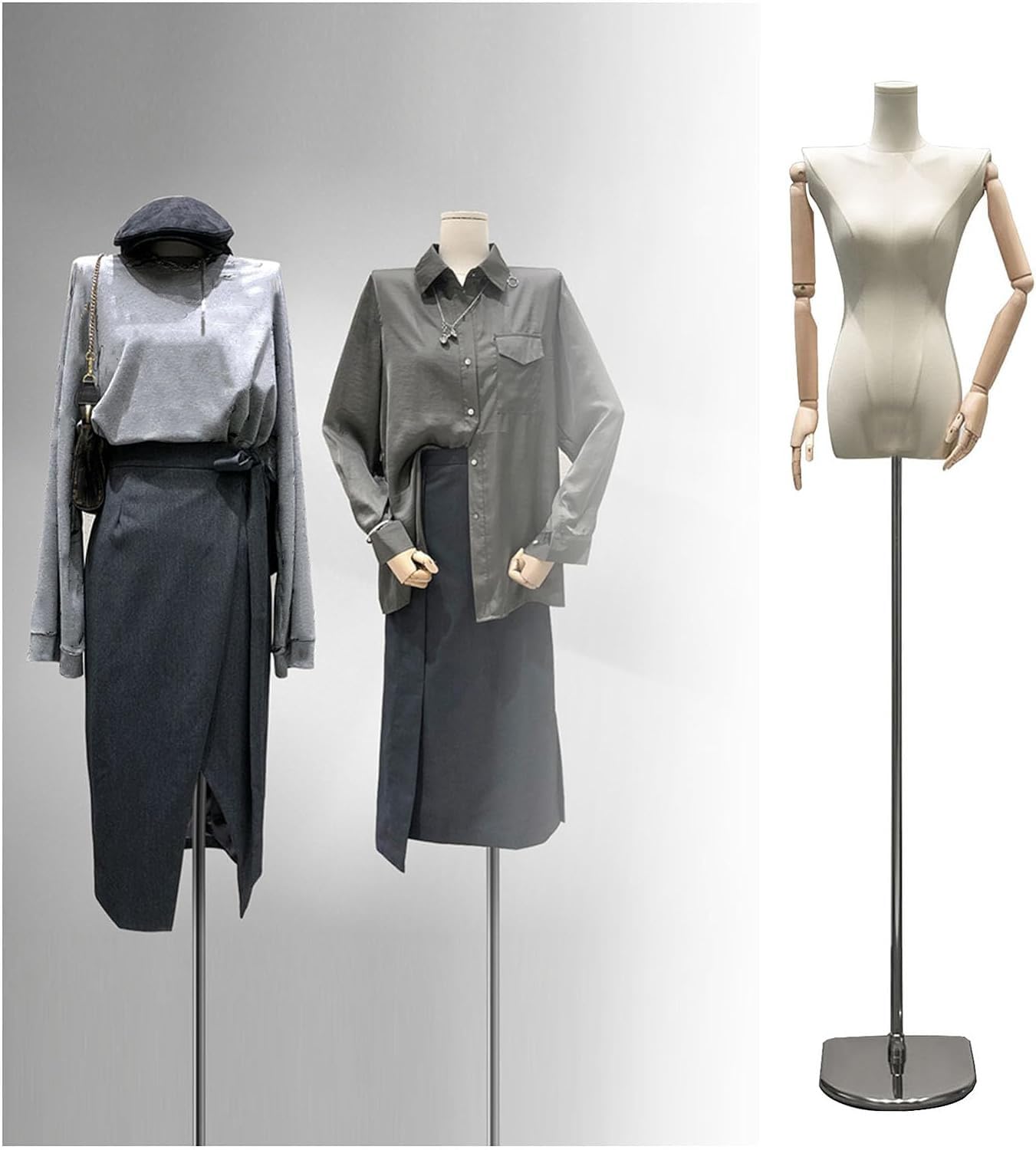 Female Dress Form Fashion Mannequin Torso, Manikin Body Clothing Display Form with Soild Wood Arm and Metall Base for House Clothing Store School ( Size : C )