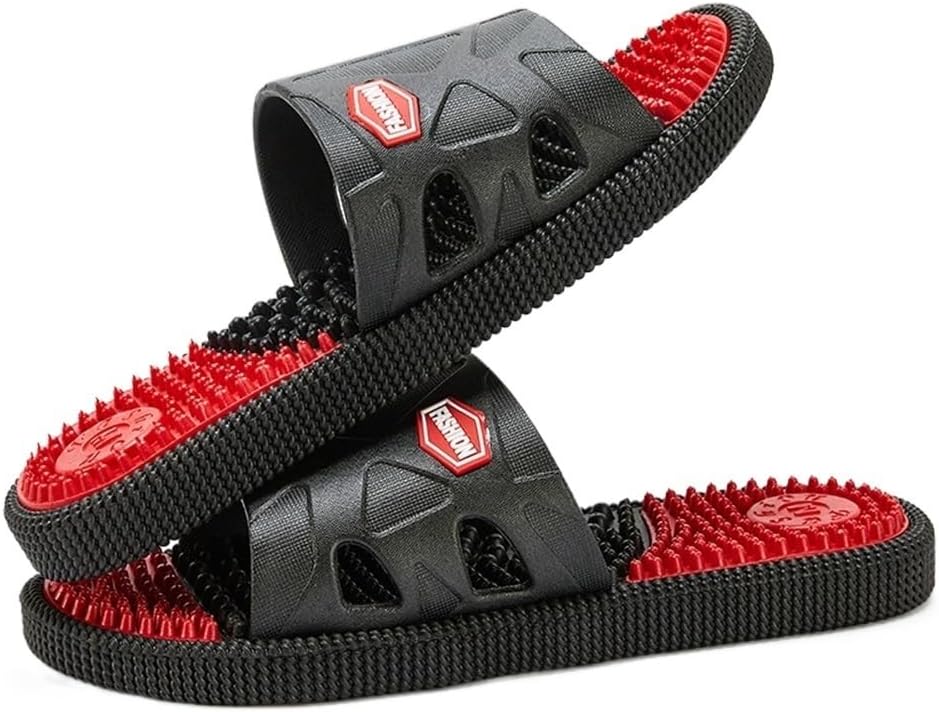 Men Acupressure Massage Slippers For Plantar Fasciitis, Foot Reflexology Sandals Arthritis Neuropathy Pain Relief Non-Slip Home Shower Massage Shoes Stress Relief Gifts (Color : Red, Size : 41 EU)
