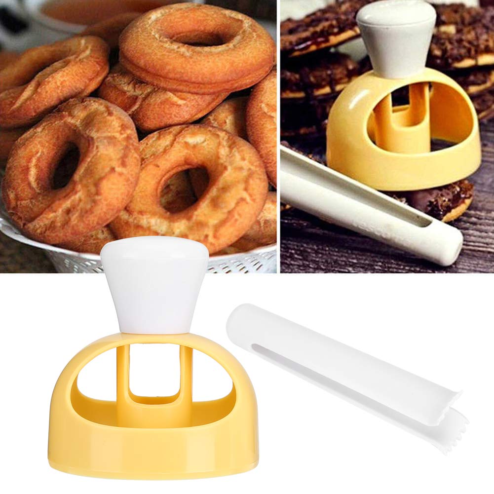 Donut Cutter Maker, Plastic Doughnut Cake Maker Mold Cookie Cutter Round for Baking Donut Mould Maker Plastic with Dipping Plier DIY Donut Tools