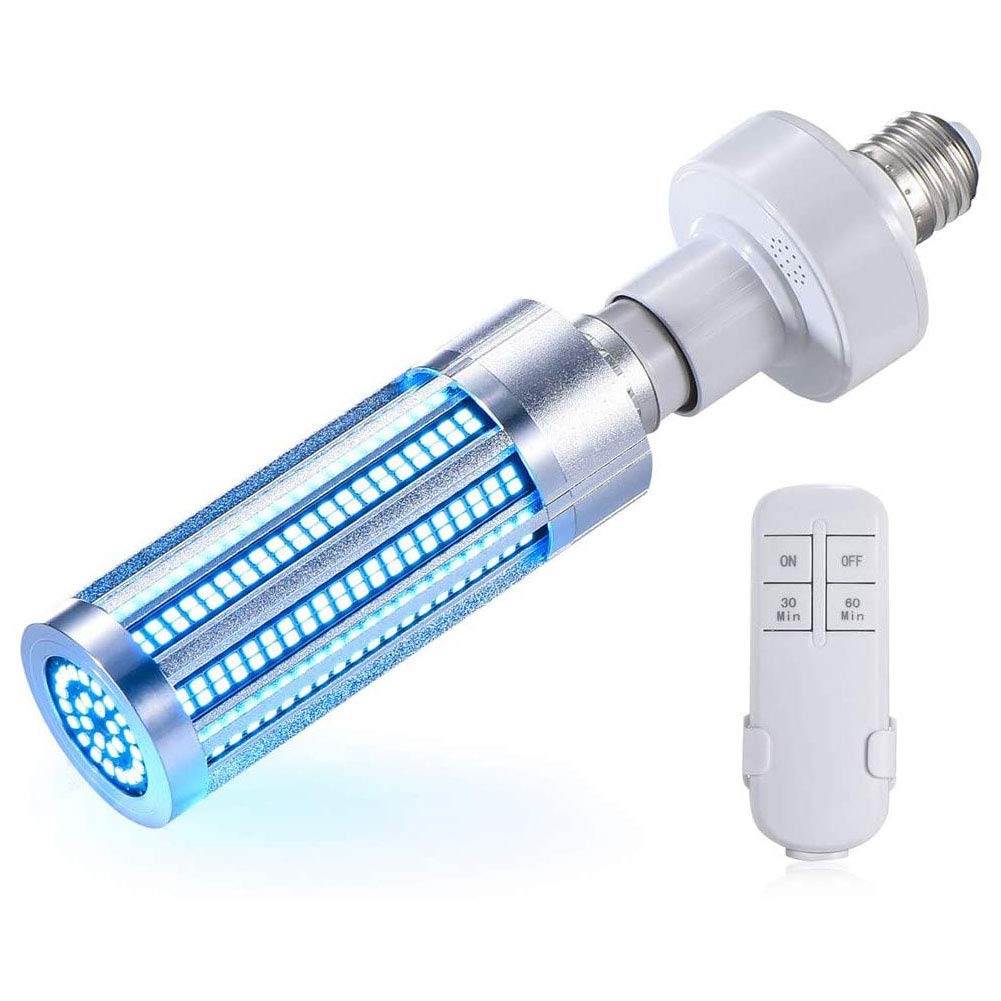 Lámpara LED germicida,E27/E26 Base Led Bombilla de maíz, Lámpara de desinfección con Bombilla de Tubo de luz Ultravioleta UV para el hogar, restaurantes, escuelas, 60W,UV Light+Remote Control,2