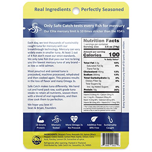 Safe Catch Elite Lowest Mercury Wild-Caught Tuna Pouch Citrus Pepper Seasoned Fish, Gluten-Free, Paleo, Keto, Non-Gmo, High Protein Food, 2.6Oz Packets, Pack Of 12 #TOP1