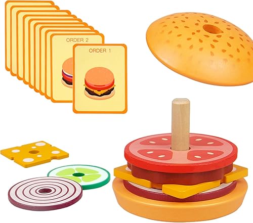 Juguetes Montessori de madera para apilar hamburguesas, juguetes para niños pequeños, educación preescolar, juego de mesa, educación temprana,
