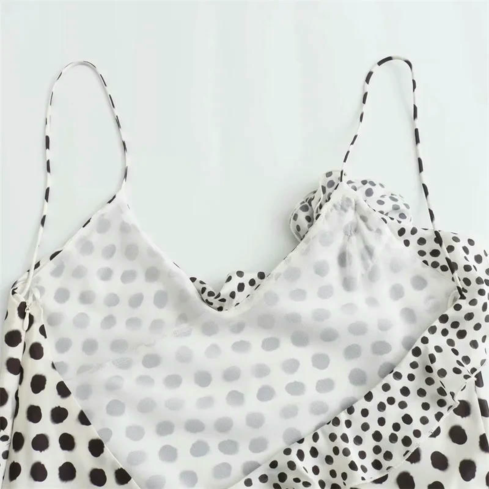 Vestito Donna DOT Abito di Raso Donna Slip Slip Abiti Lunghi per Donne Abbraccio Senza Maniche Abiti Estivi da Festa Estate-Bianco-s