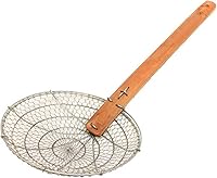 Vista 12 de Espumador de malla gruesa de 14 pulgadas de acero galvanizado con mango de bambú natural- Cucharón de araña para freír alimentos pasta espaguetis