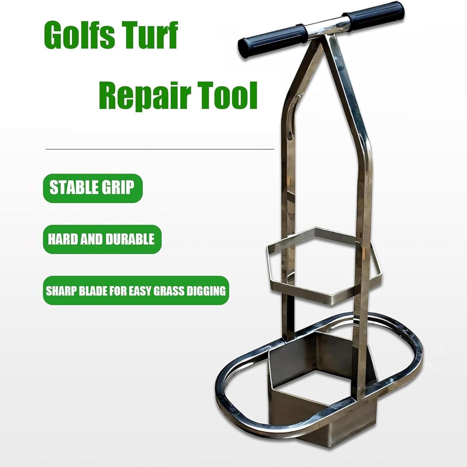 Narzędzie do naprawy murawy golfowej, wytrzymała, sześciokątna przycinarka do darni, ergonomiczna, podwójna rękojeść i greeny ze stali nierdzewnej, łatwe usuwanie trawy