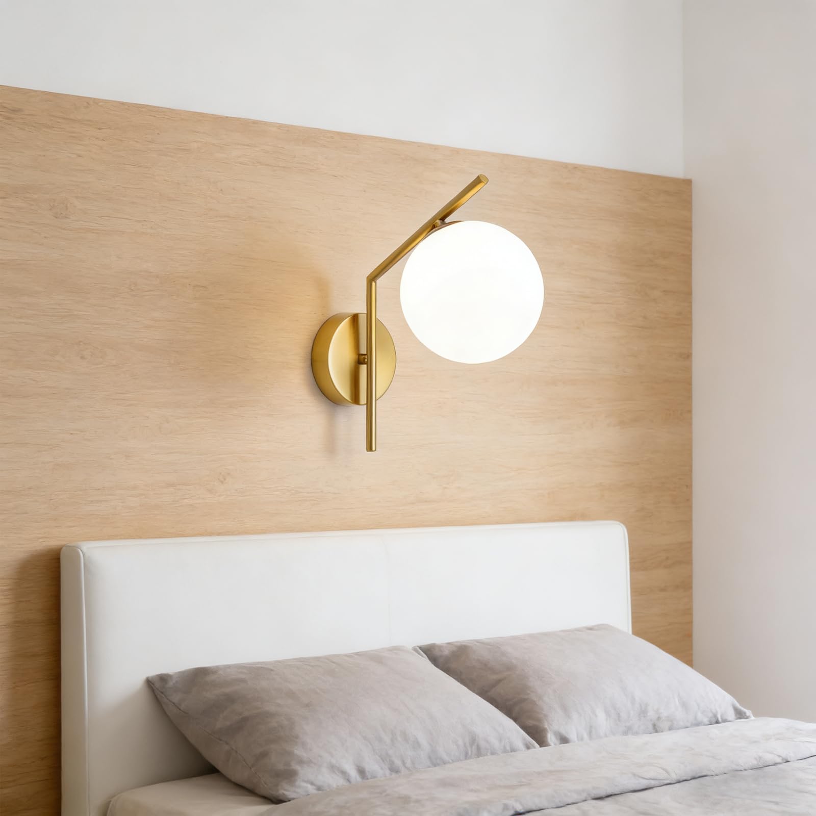 Lampada da Parete Moderna, Applique da Parete con Sfera in Vetro in Stile Mid-Century per Camera da Letto, Soggiorno, Comodino, Sala da Pranzo E Bagno,d'oro,E
