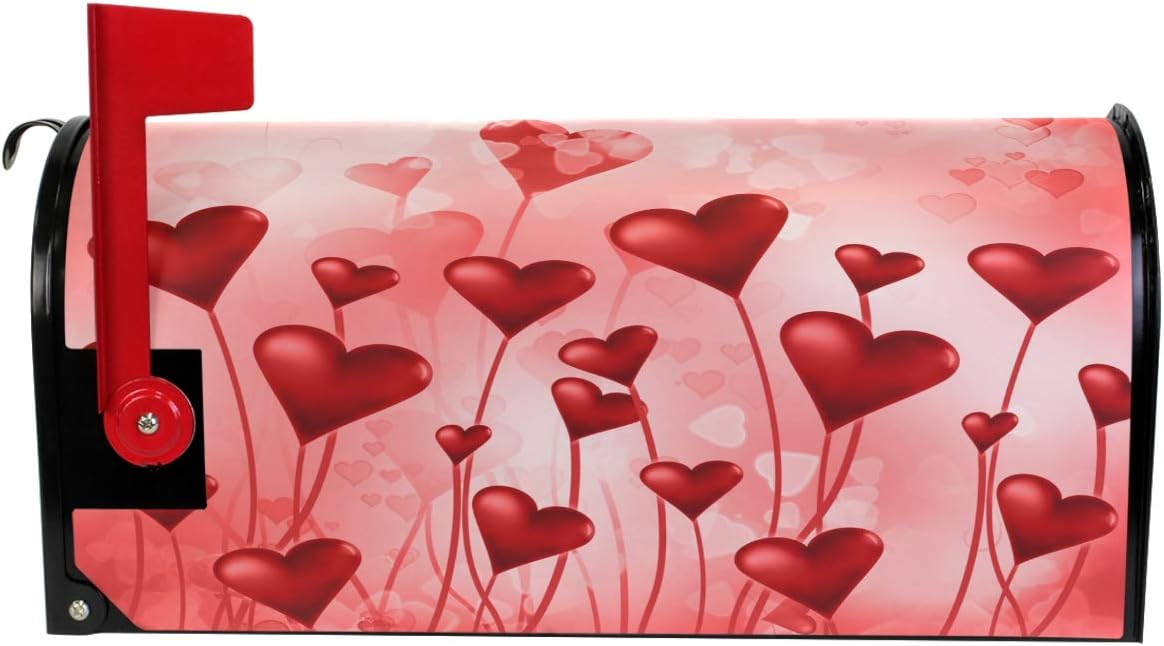 Wamika Valentine's Day Love Heart Flowers Rose Romantic Mailbox Covers Large Happy Valentine's Day Love Heart Welcome Spring Magnetic Mail Wraps Cover Letter Post Box Oversized 25.5" L X 21" W