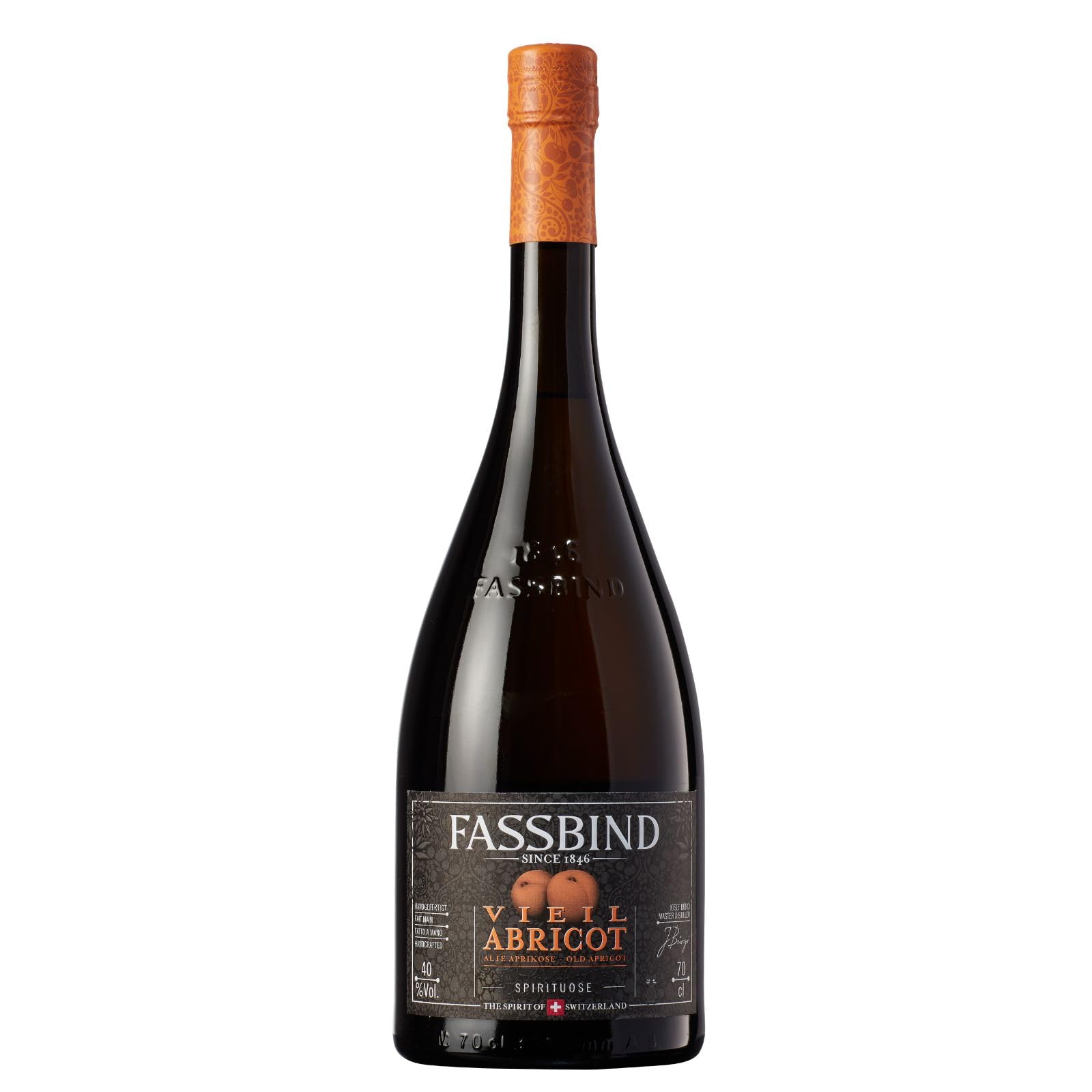 Fassbind Vieil Abricot (1 x 0.7 l) - Edler Schweizer Obstbrand aus der traditionellen Aprikosen-Sorte «Royal Luizet» mit 40% vol. Alkohol