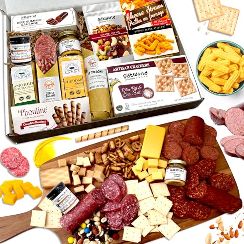 Deluxe Meat and Cheese Gift Basket – Gourmet Charcuterie Assortment Charcuterie Food Items, Meat...