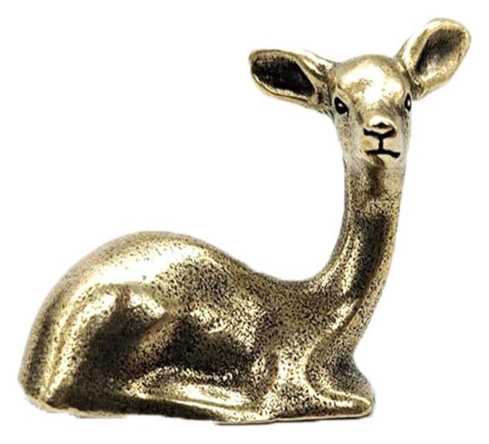 XCFTYRU Vintage Brass Statue， Pure Copper Lying Sika Deer Figurines Miniatures Small Desktop Ornament