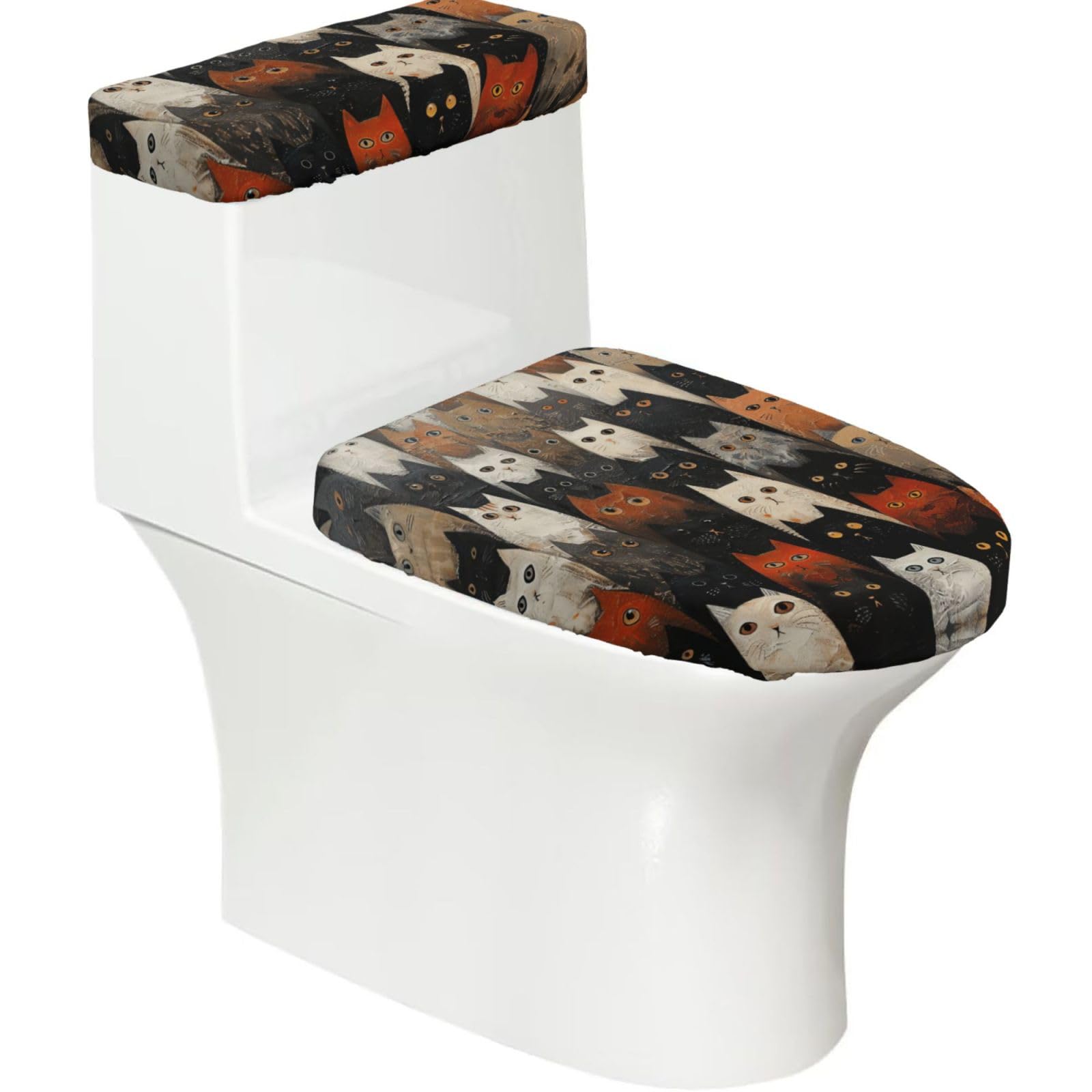 Cat Printed Toilet Tank and Lid Cover Set of 2 for Most Bathrooms, Fits Elongated Round Toilets