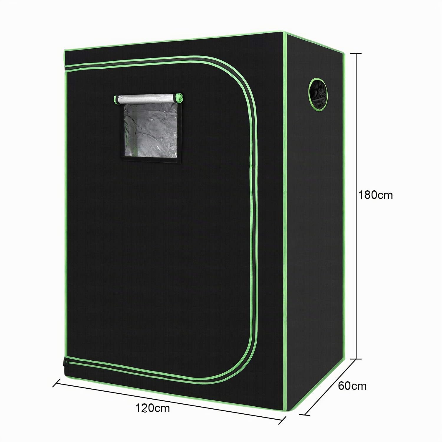Growzelt, Grow Tent|Grow Schrank|Zuchtzelt|Lichtdicht und Wasserdicht Pflanzenzelt|Gewächshaus für Homegrowing|600D Oxford, 120x60x180cm, Schwarz Grün