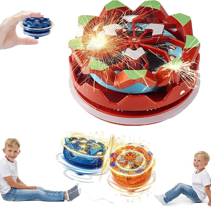 Image of Fingertip Gyro,Handheld Gyroscope,Luminous Spinning Gyroscope Battle Decompression,Creative Toy for Kids,Collision Light up Spinning Top Toy (Green-Brown)