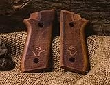 MBT GRIPS Wooden Pistol Grip with Taurus Logo, Brown, Compatible with PT 58HC Plus, 59, 92, 100, 101, 917c Models, CNC Machined, Tung Oil Finish