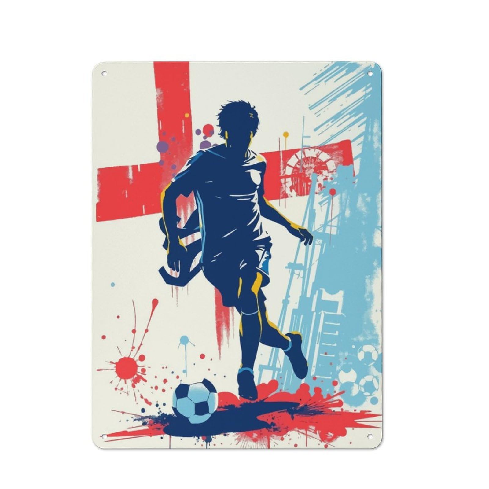 Junmoney Soccer Player With England Flag For Café Or Restaurant, Vintage Metal Sign 40X30cm, For Vintage Wall Decor Fans, For Cafés, Pubs And Restaurants