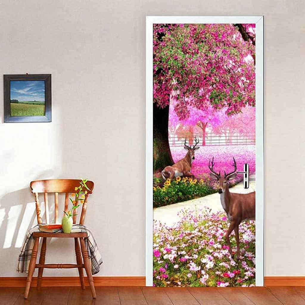 Adesivi 3D Per Porte Interni – Foresta Con Cervo E Fiume, Dimensioni 80x200 Cm, Autoadesivi E Impermeabili Per Camera Letto E Bagno - 2