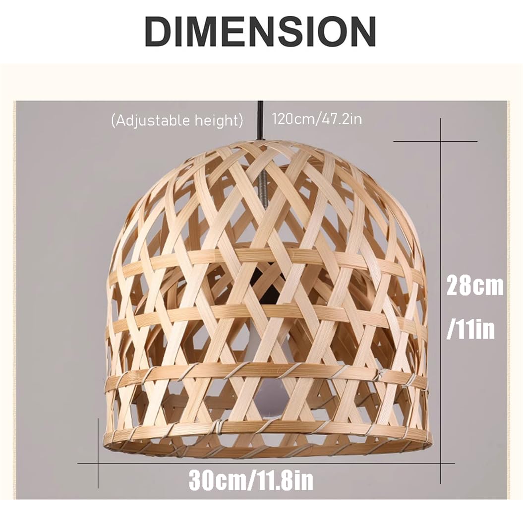 Lámpara Colgante De Techo Tipo Cúpula Para Cocina Con Pantalla De Mimbre Tejida A Mano.