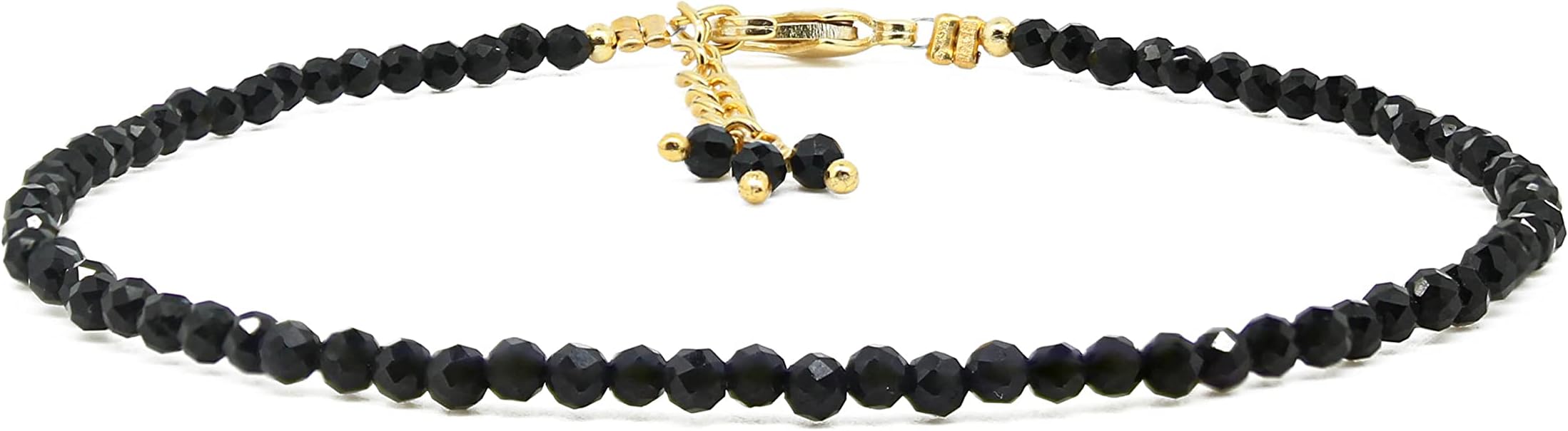 Gempires Natural Black Tourmaline Beads Bracelet, Healing Crystal Jewelry For Her, Tourmaline Beaded Bracelet, 8 inch Adjustable Gold Plated Bracelets For Women