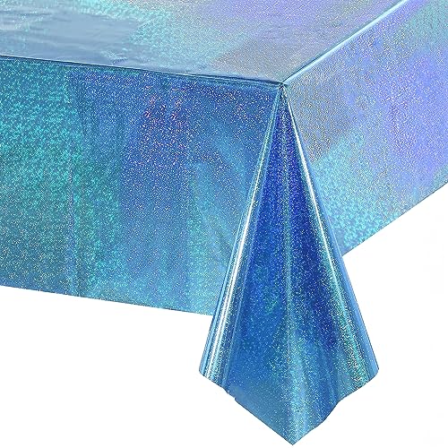 GREATRIL Nappe Bleu Anniversaire Paillettes - Nappe de Fête Jetable Foil Brillant Décoration pour Kpop Sirène Reine Neiges Pat Vaianae Congelé Monde sous...