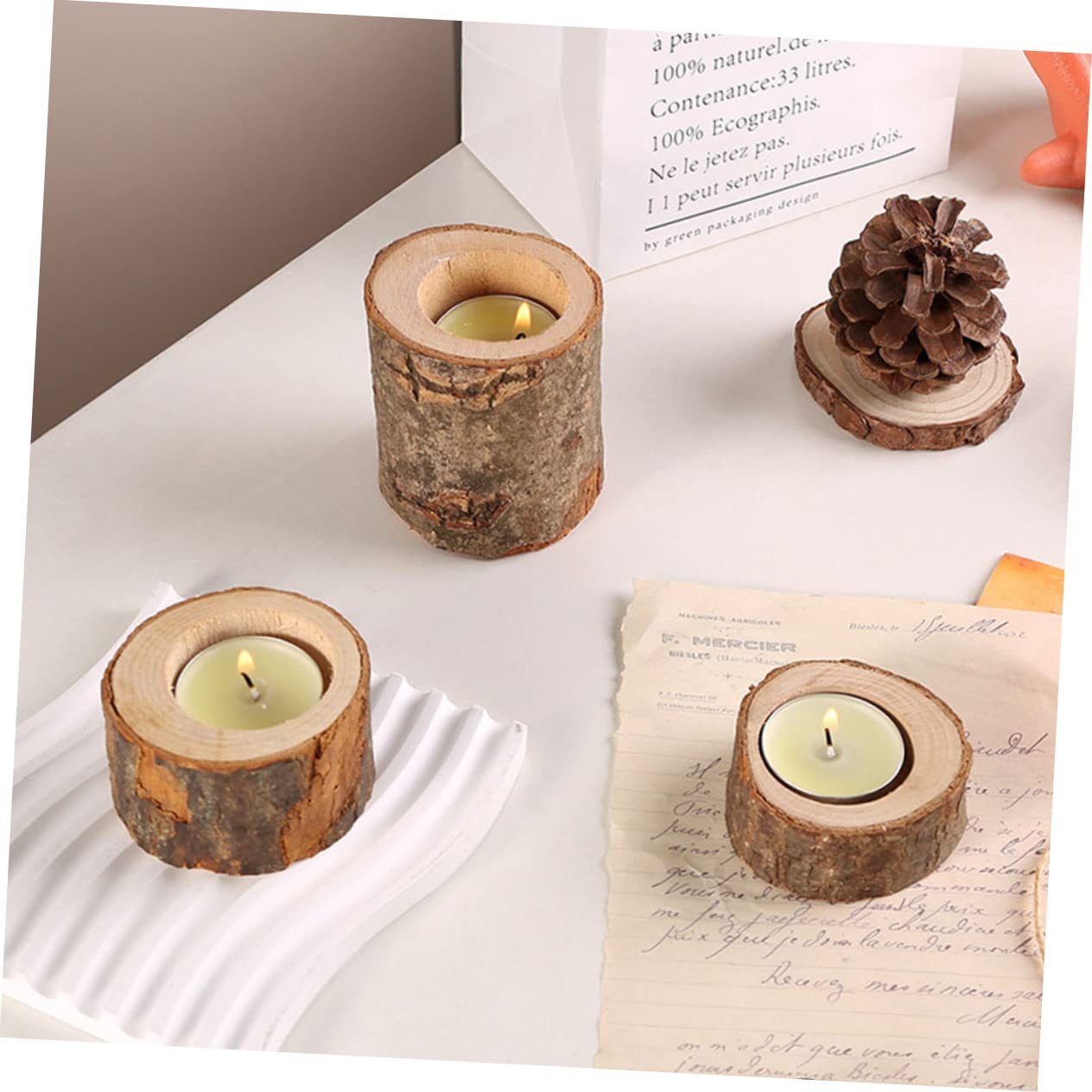 5 Set Portacandele A Palo Lumini Candelieri Candelabri Candele A Di Tè Candele Di Tealight Piccolo Portacandele Da Tè Soia Ceppo Titolare Decorazione Lumino Di Legno 2 Pezzi*5