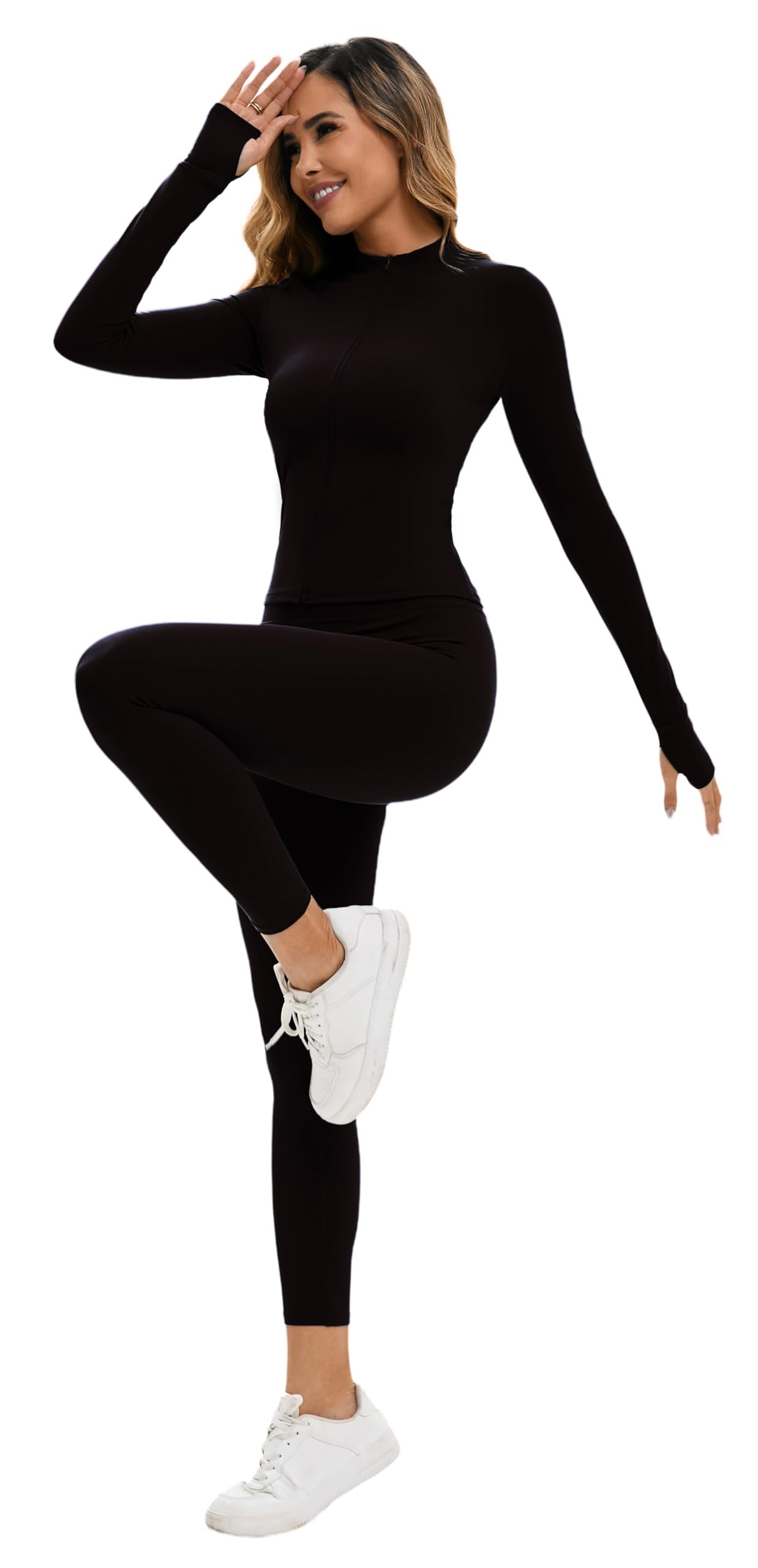 Yknktstc Womens Two Piece Tracksuit Set Long Sleeve Zipper Jacket with Athletic High Waist Leggings Workout Outfit
