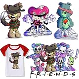 4Pcs Animal Bear Iron on Transfers Stickers Halloween Decals Transfers for T-Shirts Bad Guy Patches Heat Stickers Cartoon Ghost Face Designs Iron on Transfers for Bags Clothing DIY Decorations