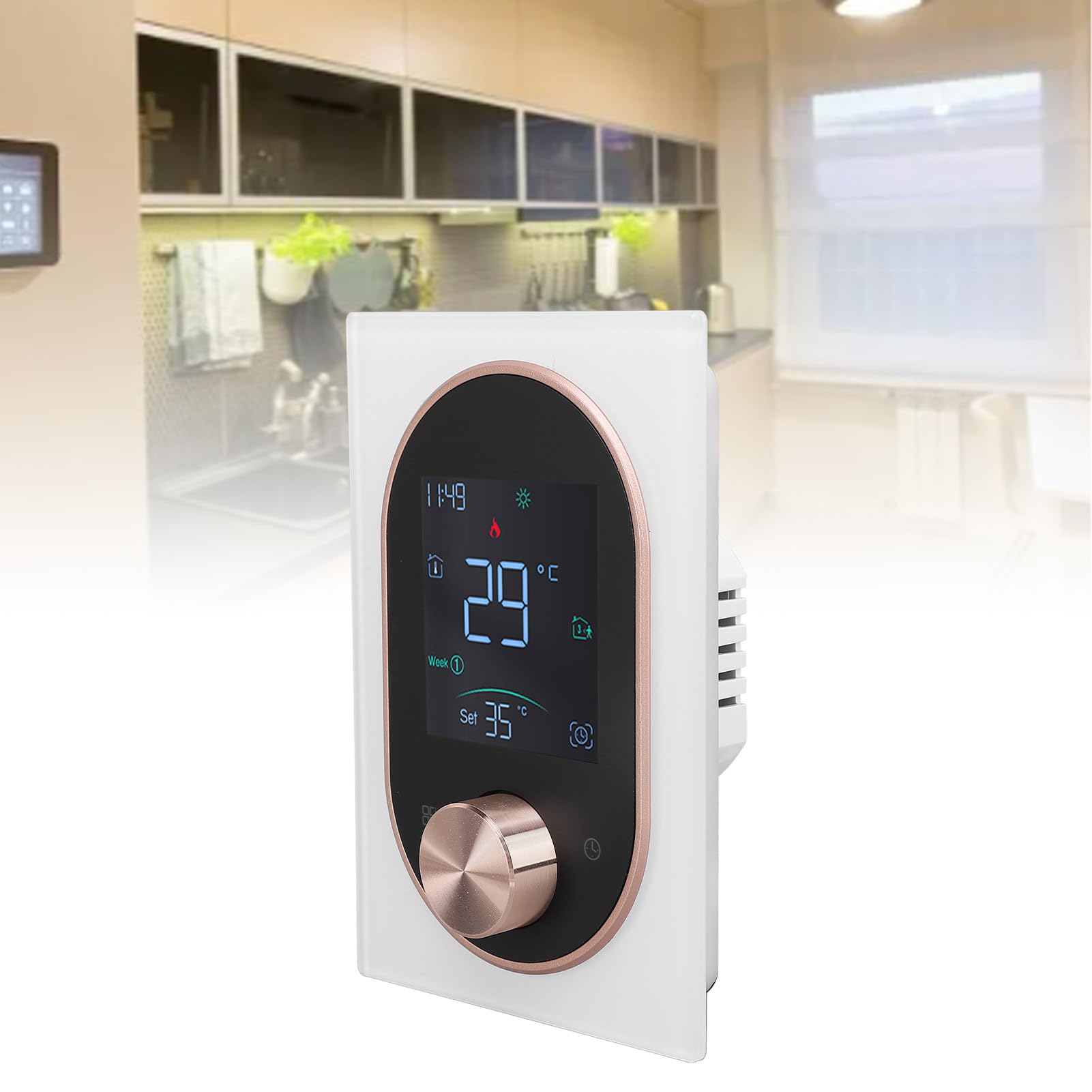 Tnfeeon Inteligentny Termostat Programowalny LCD z Kolorowym Ekranem Dotykowym, Termostat Nagrzewnicy Elektrycznej ze Stopu Aluminium ABS AC 95 V do 240 V, Sterowanie Głosowe aplikacją do Domowego