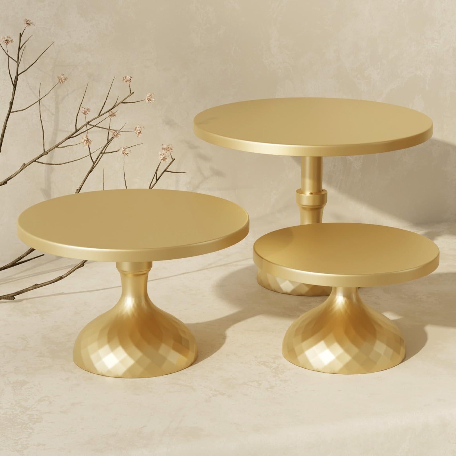 Tortenständer-Set mit Elegantem Gold-Finish und Rundem Fußdesign für Partys, Hochzeiten, Feiern, 3-teilige Eisenkonstruktion