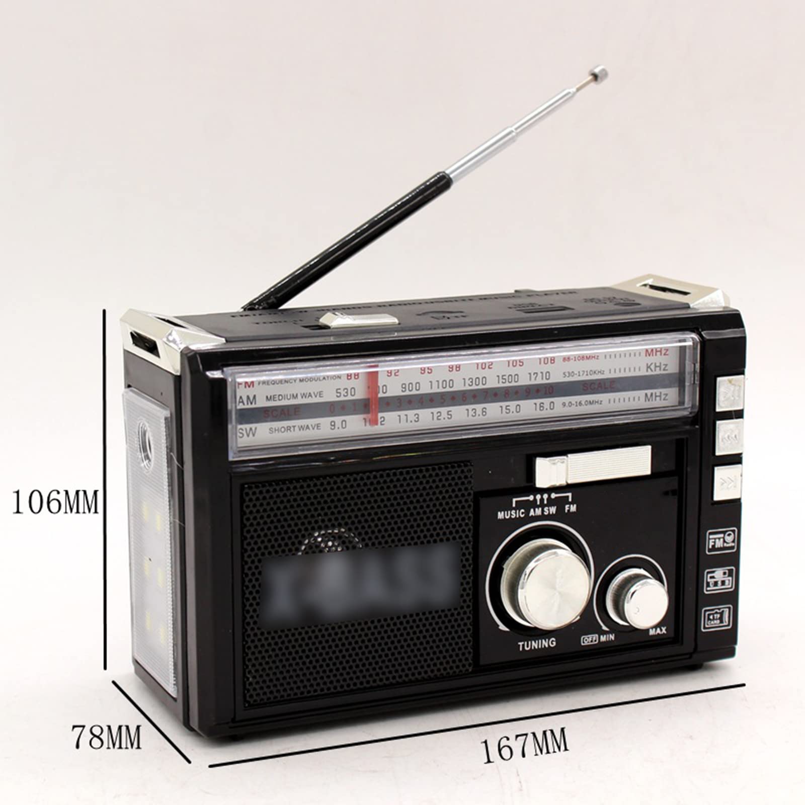 Radio Portable FM AM SW Radio pour Personnes Âgées, Prise en Charge Disque U/TF Carte, Alimentation Secteur ou Batterie,Noir