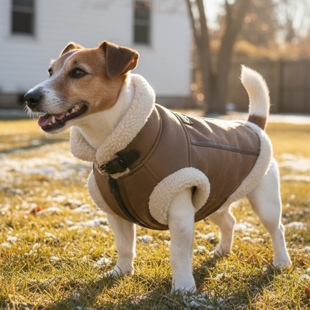 Abrigo para perro con forro polar cálido para perros medianos y pequeños, abrigo suave y resistente al viento para clima frío de invierno (café M)