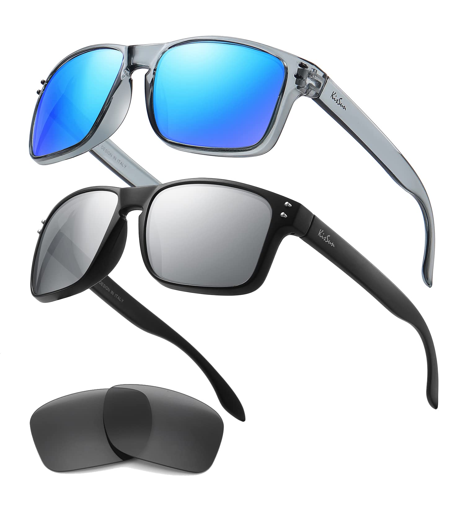 kissun2 PCS Black Square Sunglasses For Men Sports Driving Fishing Matte Sun Glasses Polarized UV Protection Mens Sunglasses