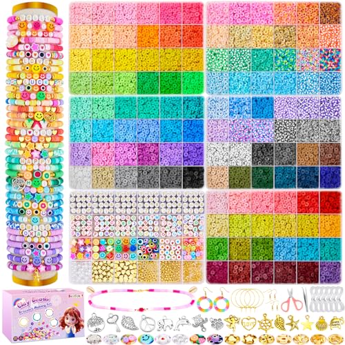 Besdiyart Clay Perlen Set - 120 Farben, 6 Kartons zum Auffädeln für Armbänder Selber Machen, Heishi Perlen für DIY Schmuckherstellung, Halsketten für Kinder und Erwachsene