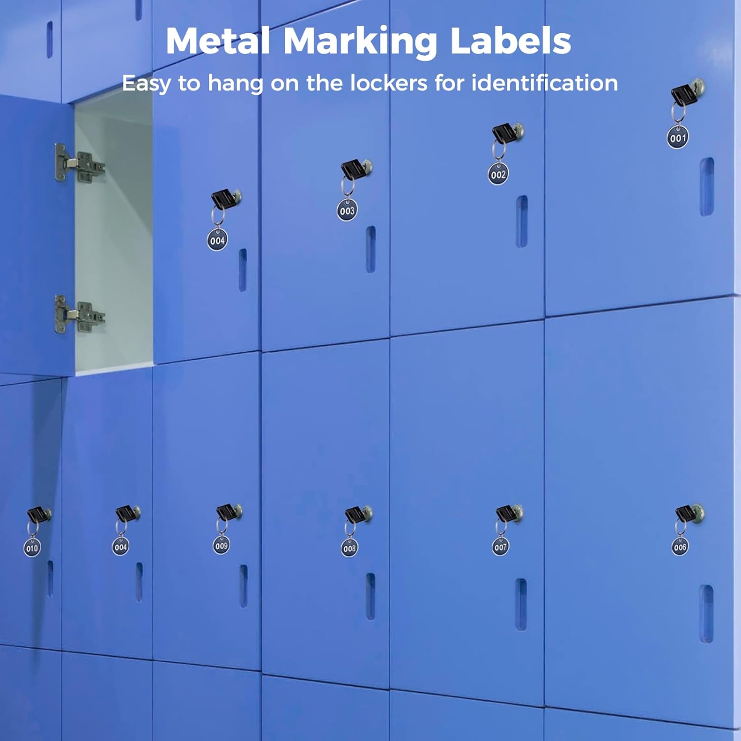 Numbered Tags, 100 Pcs Number 001-100 Stamping Number Tags Labels for Classification, Round Metal Numbered Marking Identification Hang Tags with Key Ring for Keys, Cabinets, Boxes, Animals