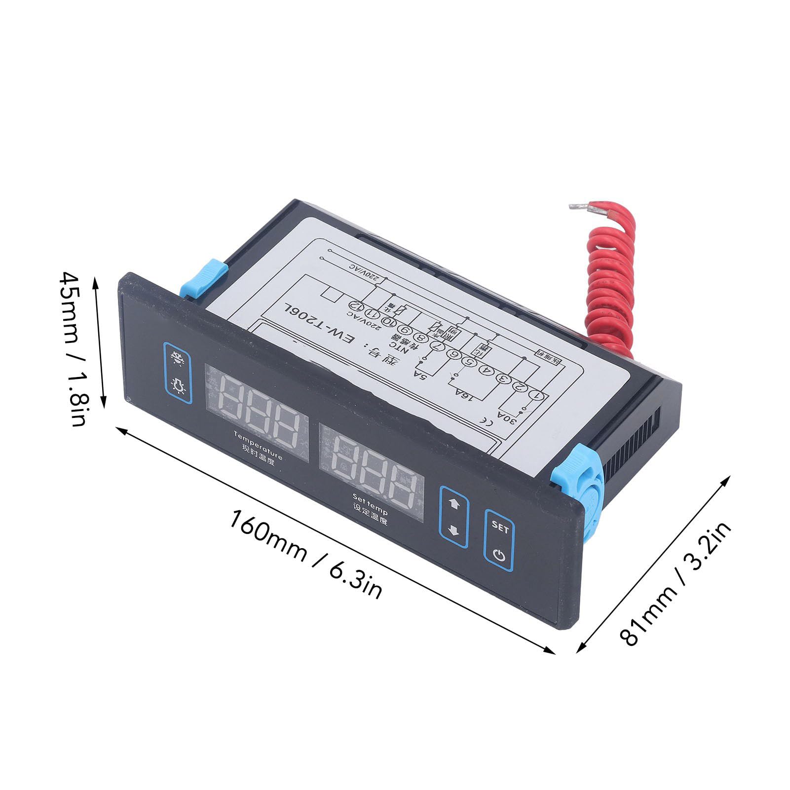 Ejoyous Termostat z Cyfrowym Wyświetlaczem, Regulator Temperatury ABS PID AC220V z Podwójnymi Czujnikami , Termostat Ogrzewania i Chłodzenia, Automatyczne Odszranianie, 60 ℉ do 125 ℉ dla Systemów