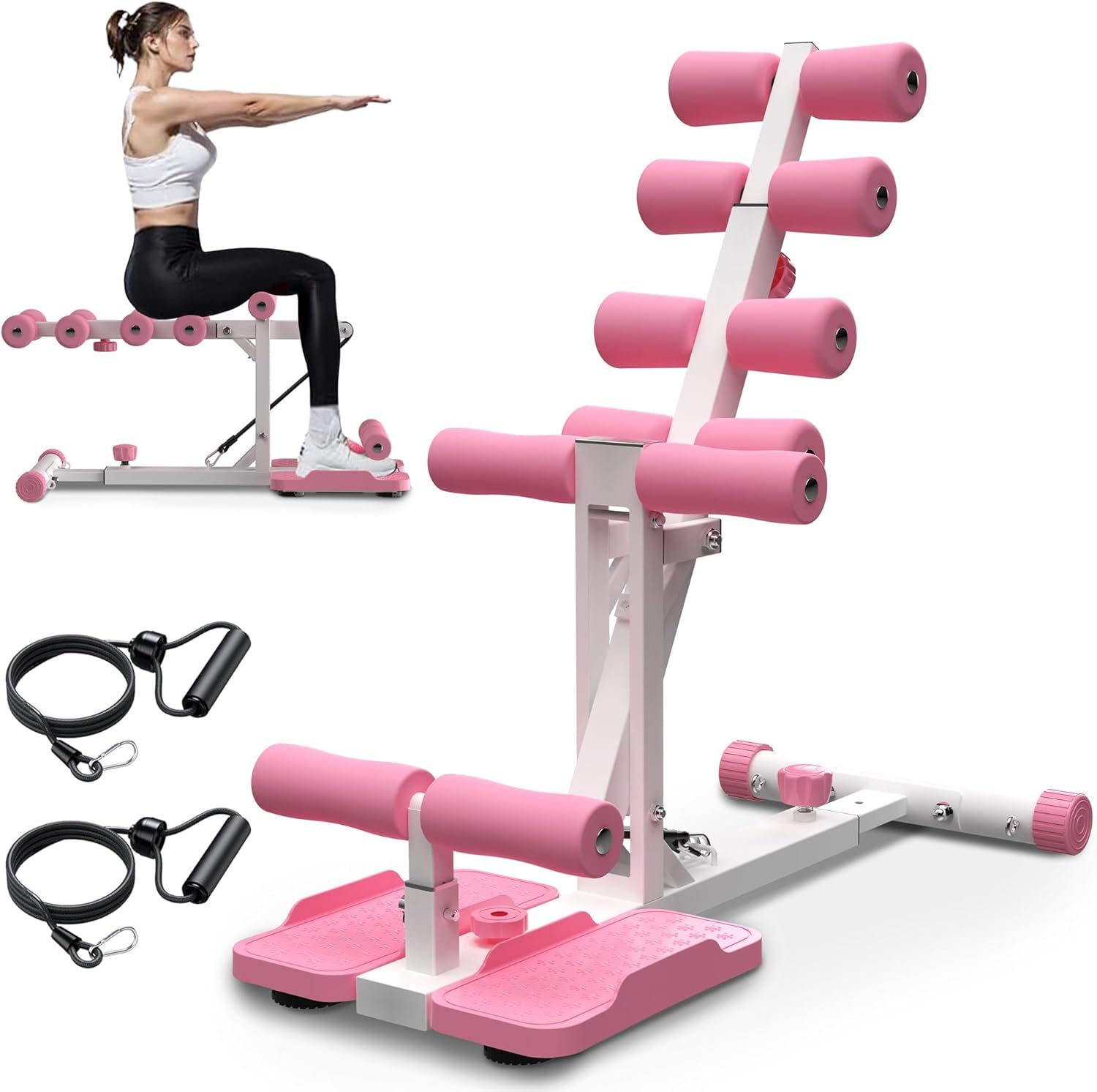 Macchina per Squat Profondi da Usare A Casa, per Donne, Allenatore di Glutei E Gambe con Bande Elastiche, Attrezzo per Allenamento del Core per Addominali E Parte Inferiore del Corpo. Pink