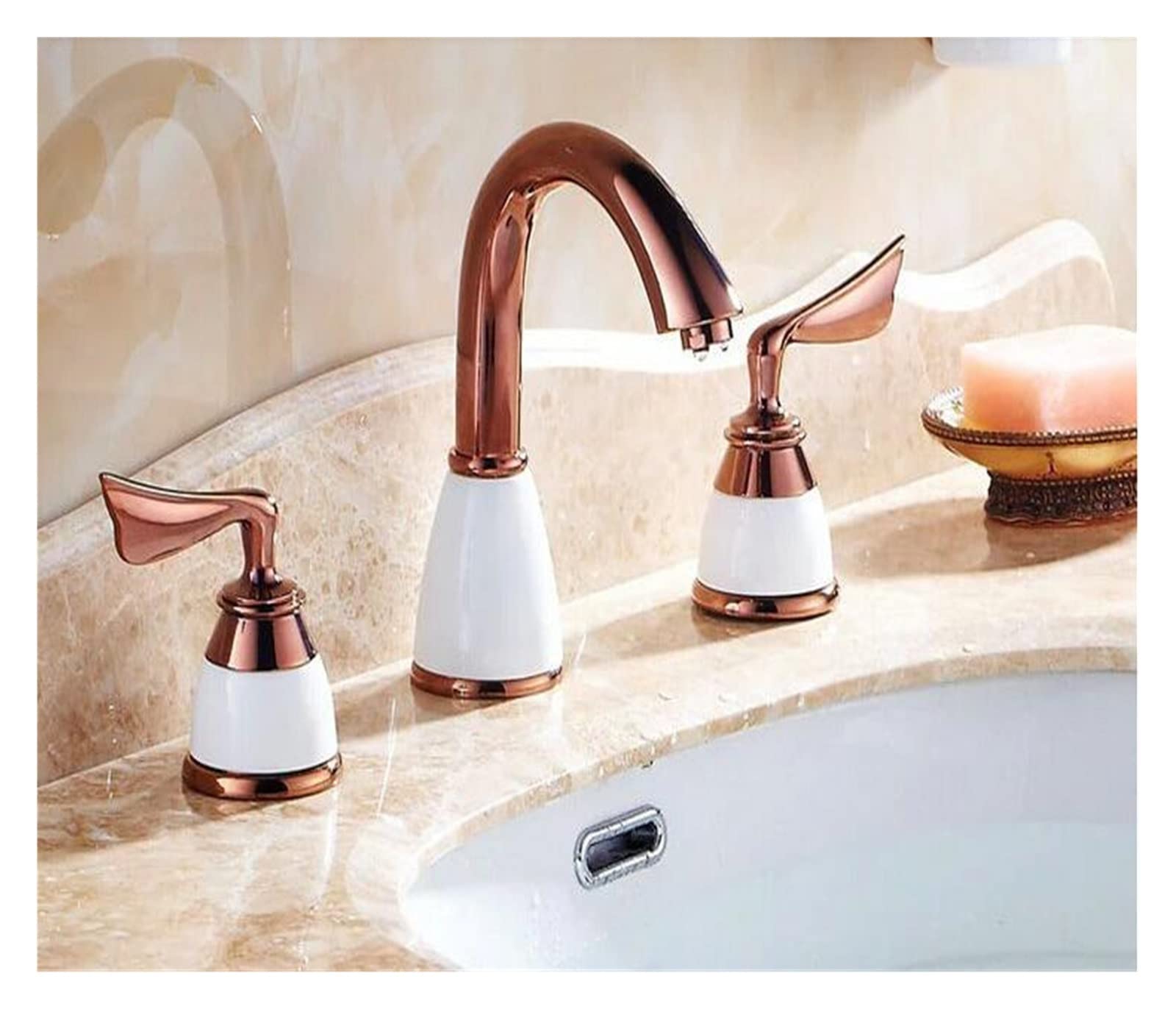 Robinet mitigeur de salle de bains or rose pour rénovation de vasque trois trous