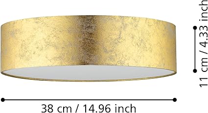 Eglo EGLO Plafondlamp Viserbella, 1 lamp plafondlamp vintage, modern, woonkamerlamp van staal en textiel in champagne, goud, keukenlamp, hallamp plafond met E27-fitting, DELONGHI 38 cm photo 3