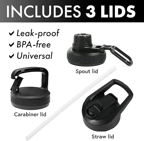 Miniatura 2 de Botella de agua con triple aislamiento, incluye 3 tapas (tapa con pajilla, boquilla, asa de mosquetón), a prueba de fugas, botella de agua de 32