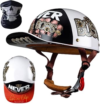 Retro Low Profile Motorcycle Helmet Men Women Fashion Baseball Cap Open Face Half Helmet DOT Approved Light Moped Half Shell Helmet Adult Youth Jet Scooter Cruiser Vintage Helmet-H||Medium