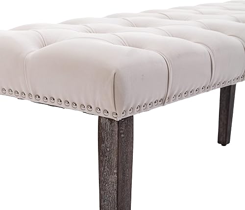 Miniatura 23 de KCC Banco otomano tapizado con botones, bancos tapizados de terciopelo para dormitorio, reposapiés, banco de acento para entrada, comedor, sala de