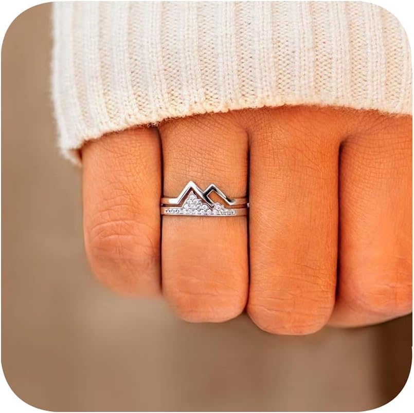 Amazon.com: 925 Silver Plated Mountain Ring for Women,Zircon ...