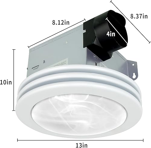 Miniatura 3 de Akicon - Ventilador de baño ultra silencioso de extracción con luz LED 80 CFM, 2.0 sones, ventilación redonda para baño con cubierta de vidrio