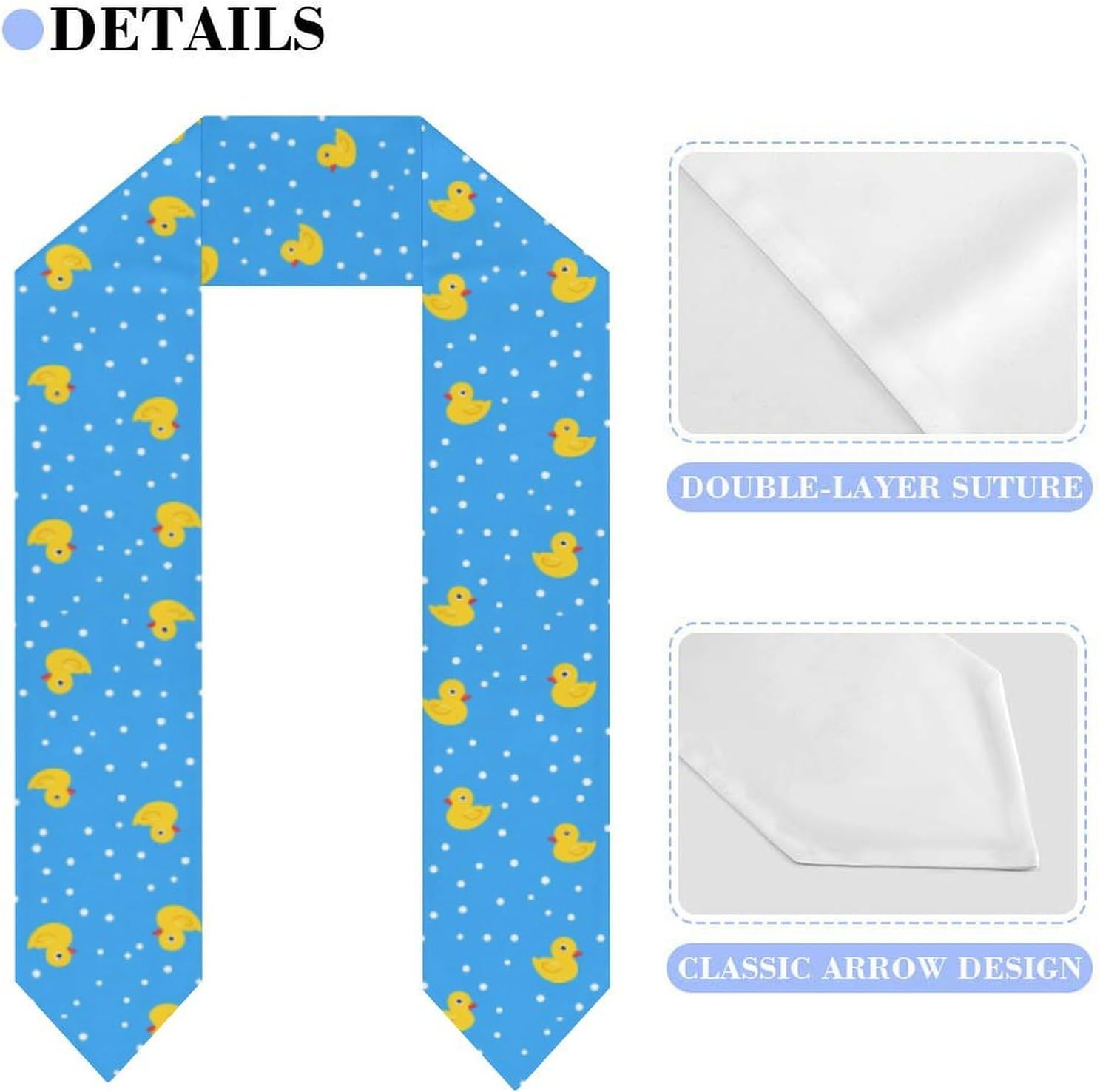 Yellow Rubber Duck Pattern Unisex Novelty Scarves 72" * 6" Graduation Stole Personalized Honor Sash for Adult College Grads