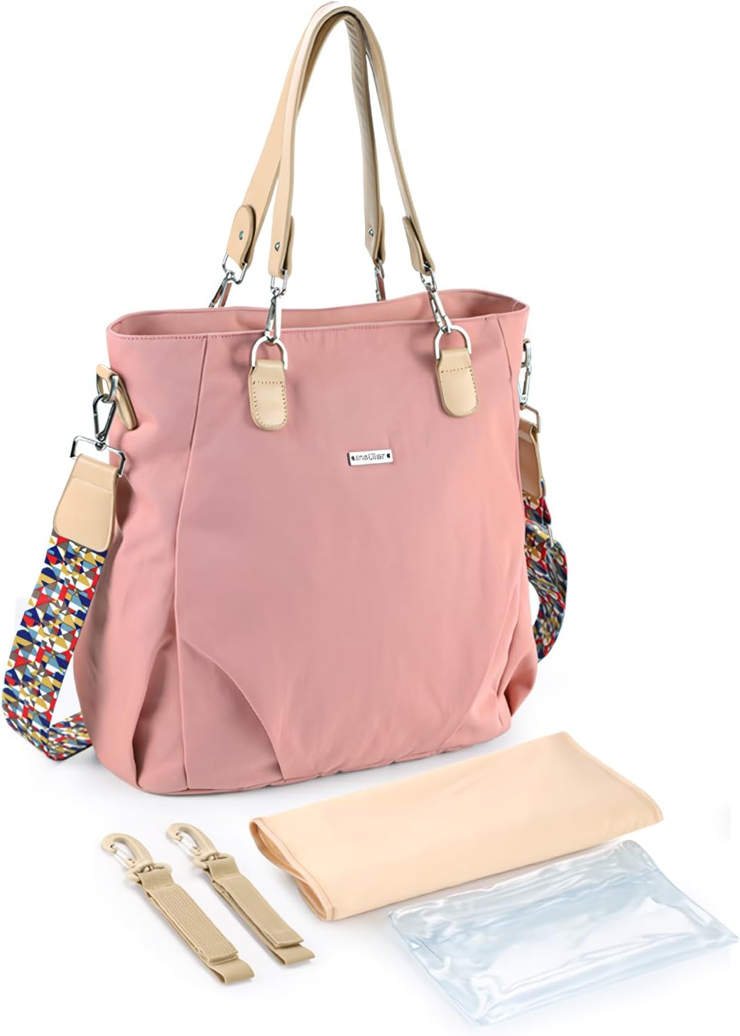 Stylish Waterproof Diaper Bag Tote,Large Capacity Nappy Changing Bag Satchel Messenger Bag Portable Travel Mummy Bag
