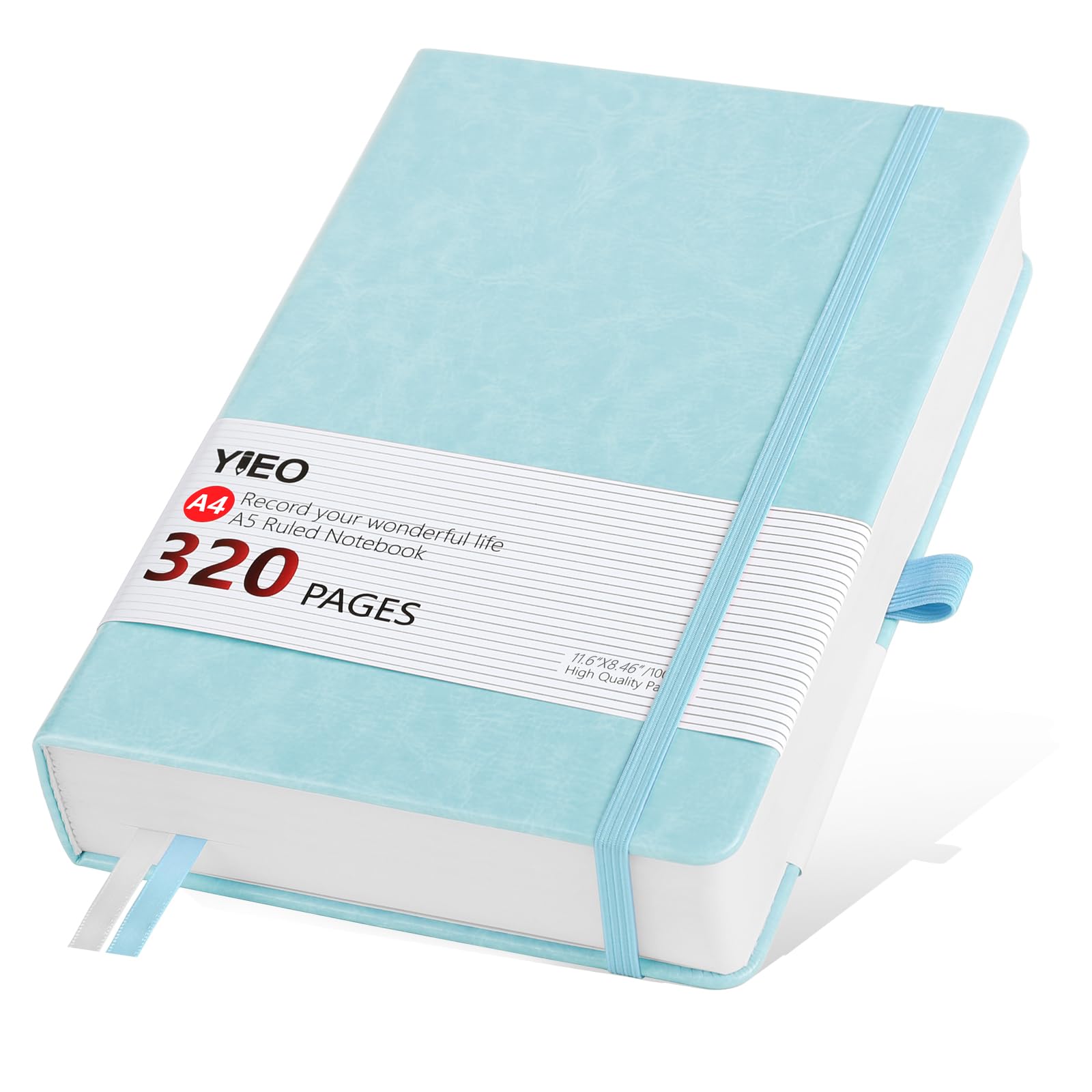 Carnet A4 ligné de qualité supérieure en cuir bleu clair - 8