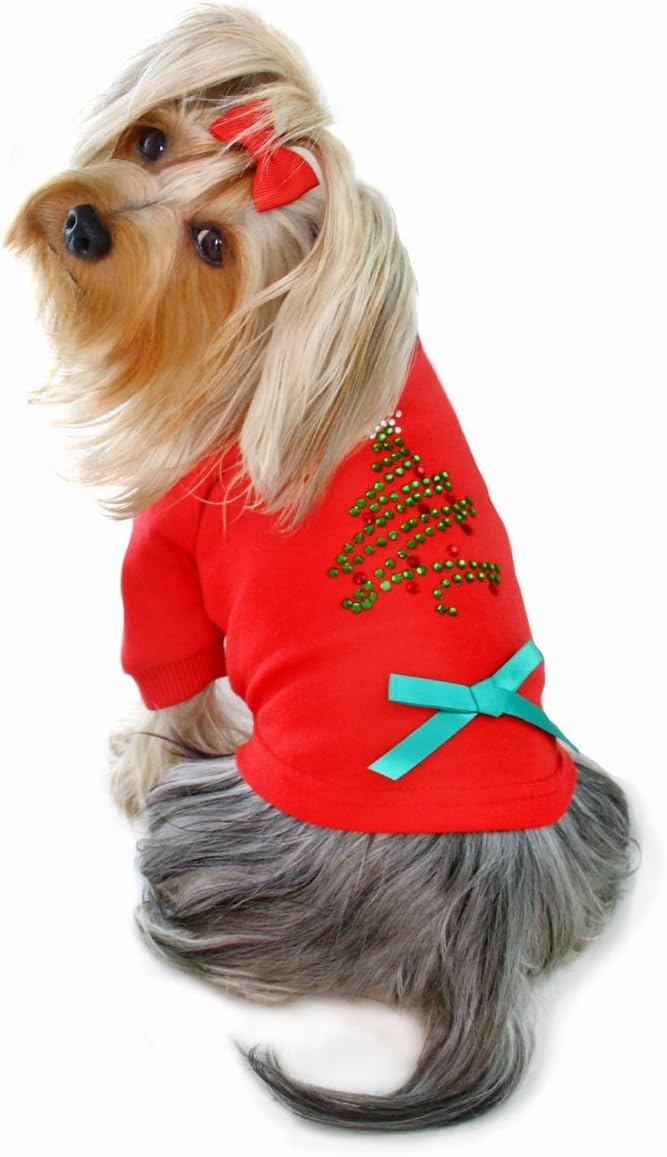 Sparkling Christmas Tree Long Sleeve Shirt for Small Dogs - L